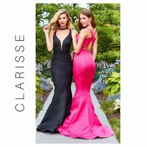 NEW Clarisse Fuchsia Fit & Flare Brocade Gown SZ 4